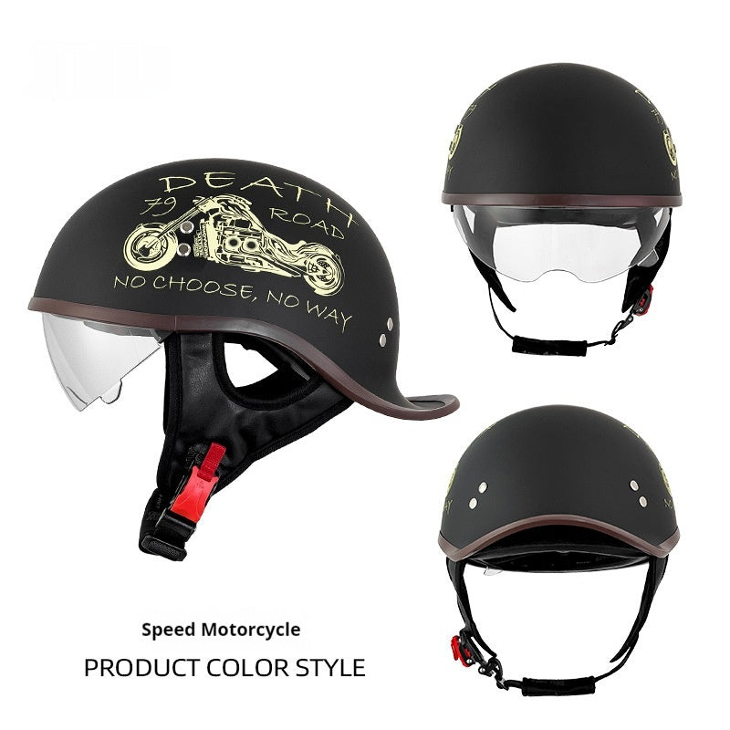 Electric Bicycle Retro Motorcycle Rocker Tail Half Helmet