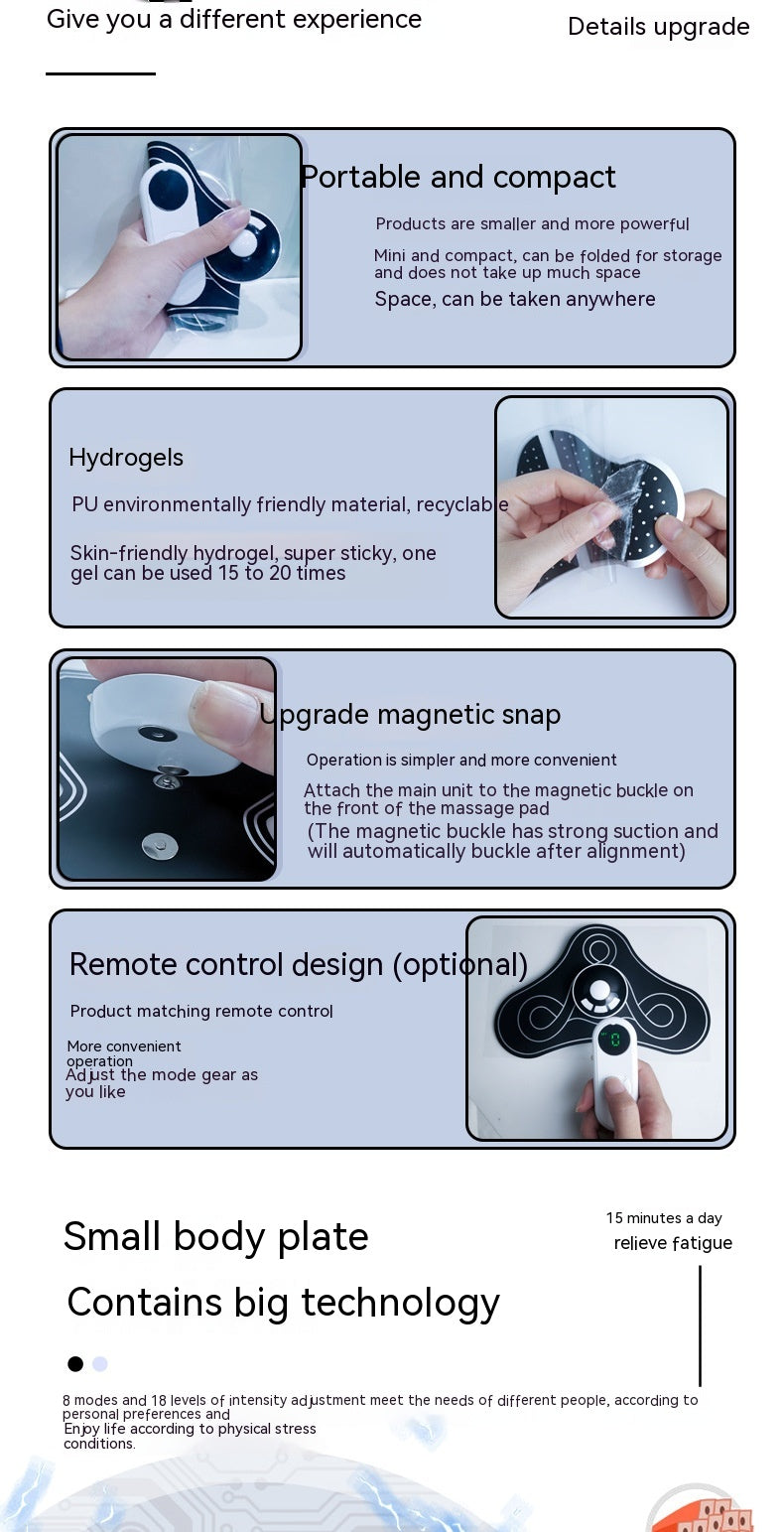 Pad Abdominal Patch Pulse Massage Instrument Intelligent Electric Whole Body Massager Chargeable With Remote Control