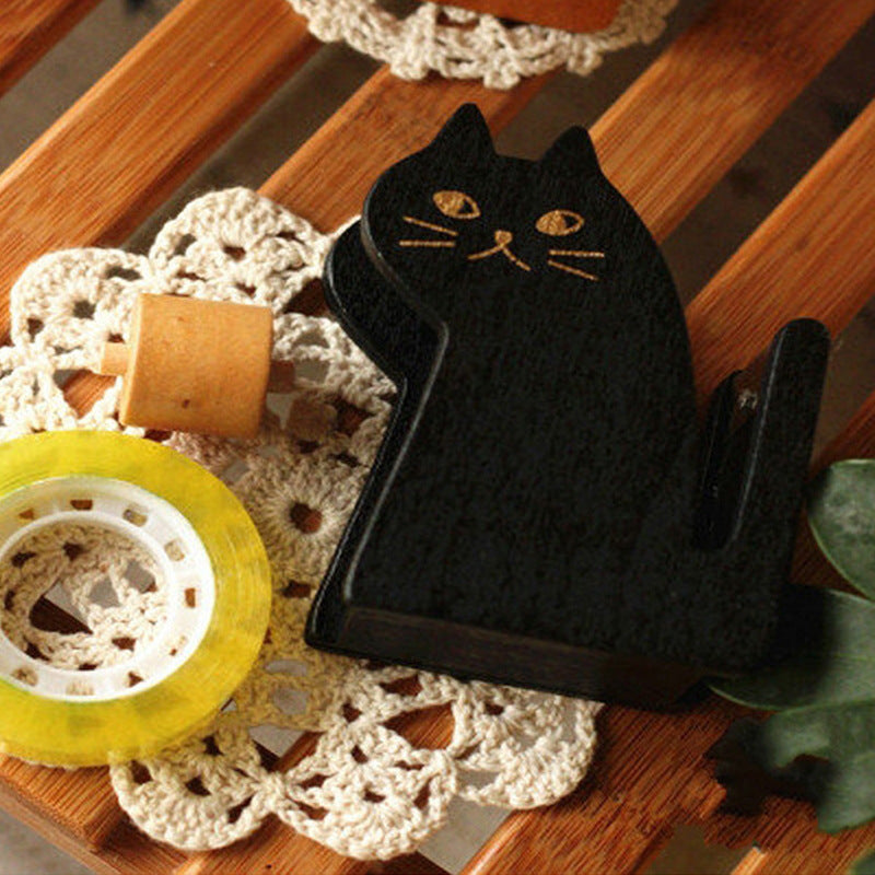 Retro Miranda Cat Tape Cutter Creative Cartoon Wooden Tape Stand