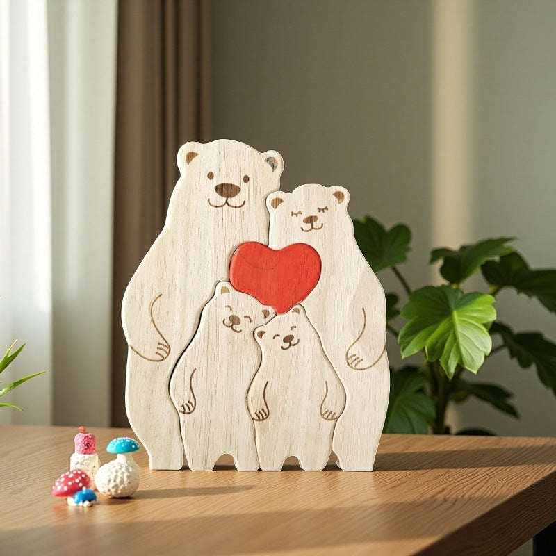 Wooden Mother-and-child Bear Doll Warm Family Zigsaw Puzzle Set Solid Wood