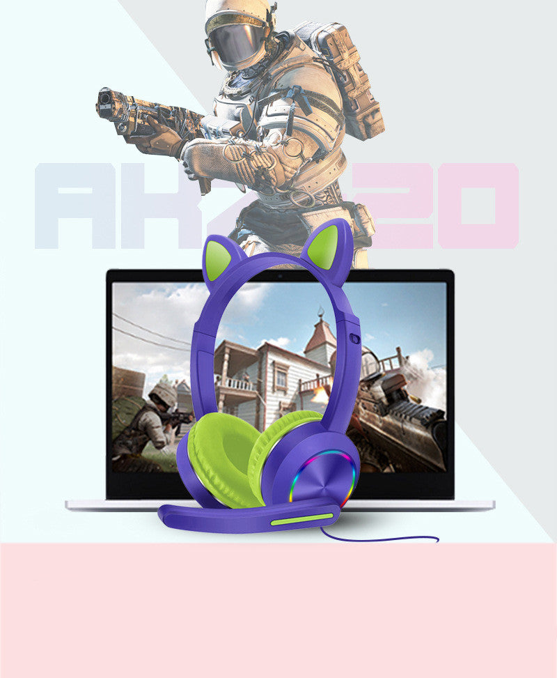 Luminous cat ear headset headset wired headset