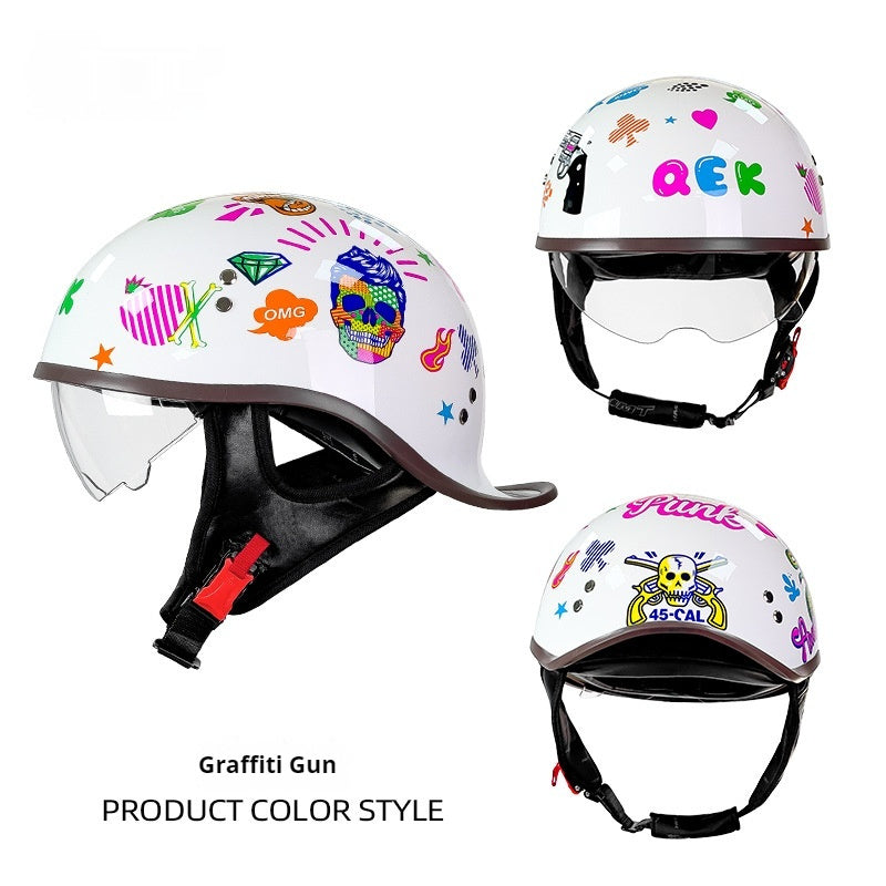 Electric Bicycle Retro Motorcycle Rocker Tail Half Helmet