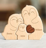 Cross-border Custom DIY Solid Wood Cute Bear Family Puzzle Wooden Engraved Surname Name Memorial Ornament