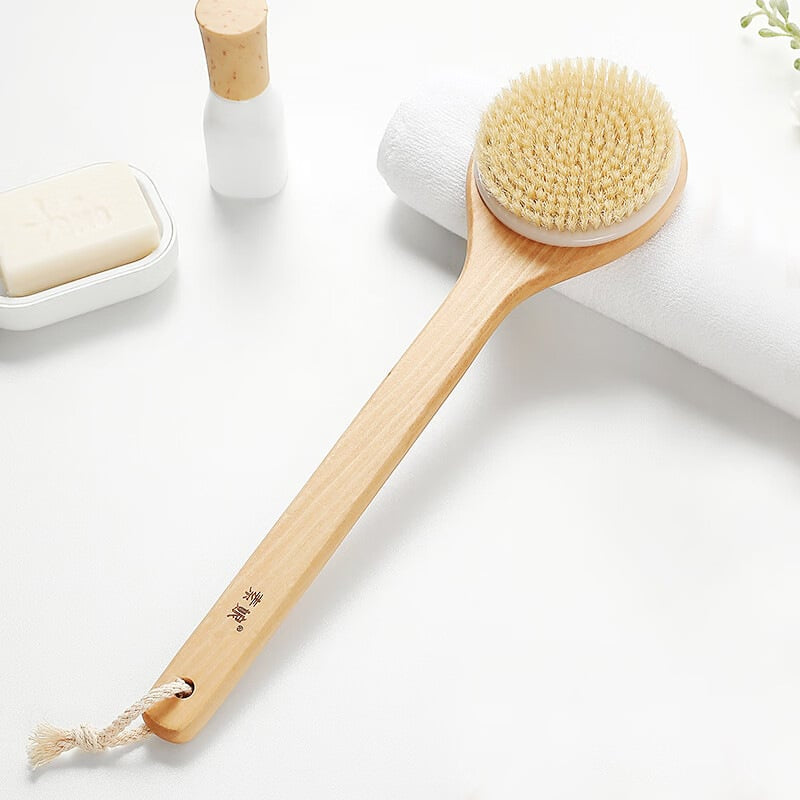 Long Handle Pig Bristle Wooden Soft Fur Bath Brush