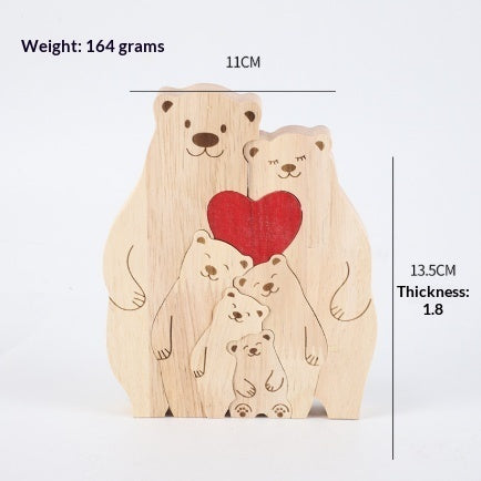 Cross-border Custom DIY Solid Wood Cute Bear Family Puzzle Wooden Engraved Surname Name Memorial Ornament