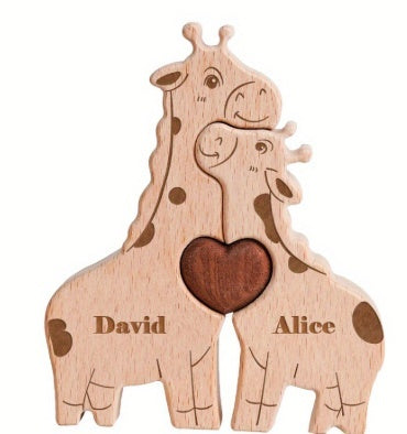 Cross-border Custom DIY Solid Wood Cute Bear Family Puzzle Wooden Engraved Surname Name Memorial Ornament