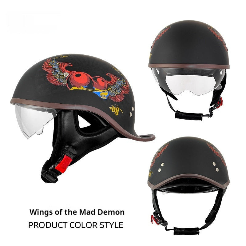 Electric Bicycle Retro Motorcycle Rocker Tail Half Helmet
