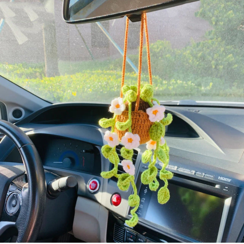 Handmade Knitted Flower Car Accessories Rearview Mirror