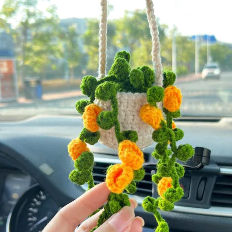 Handmade Knitted Flower Car Accessories Rearview Mirror